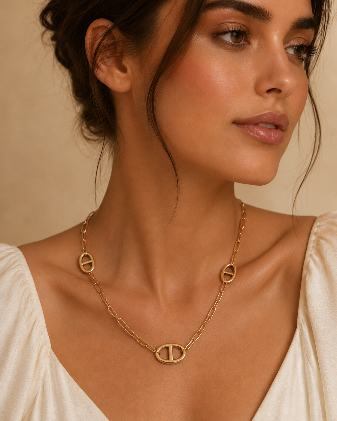 Sautoir maille marine court