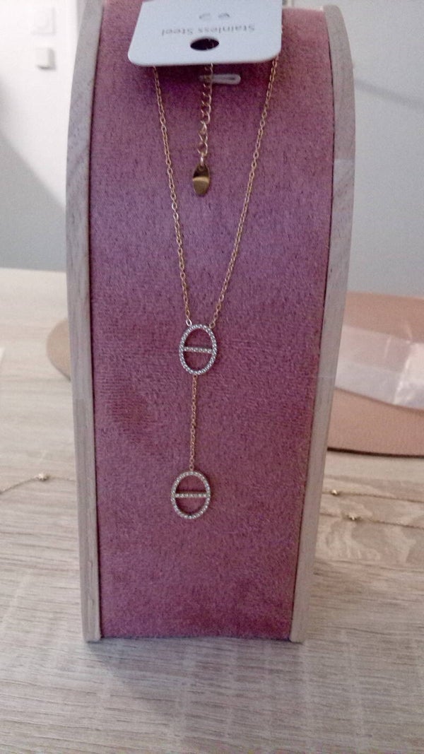 Collier maille Marine en y avec zircons