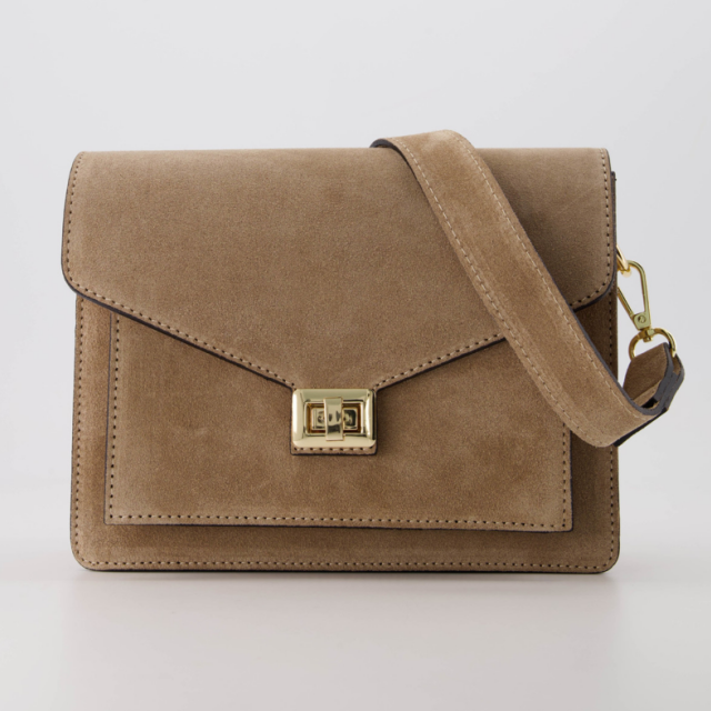Suede handtas met hengsel beige/zand
