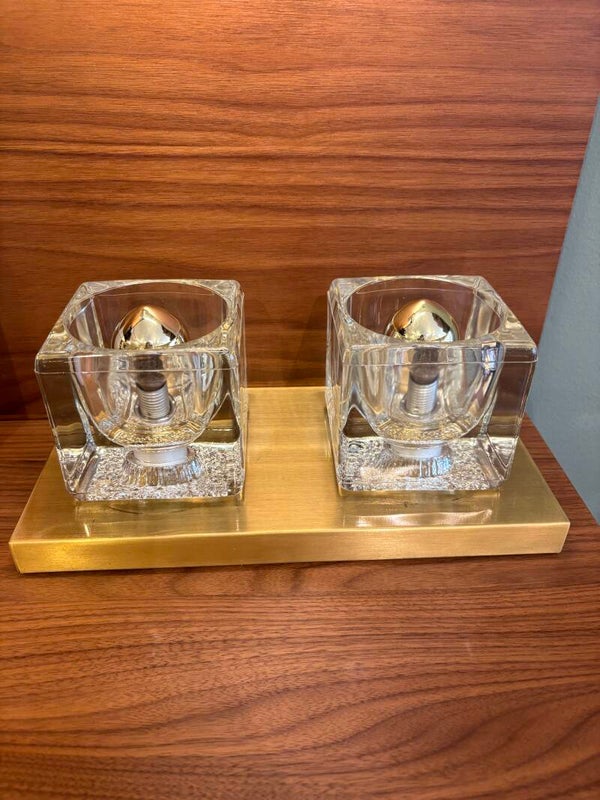 VINTAGE ICE CUBE DUBBEL WANDLAMP PEILL & PUTZLER BRASS