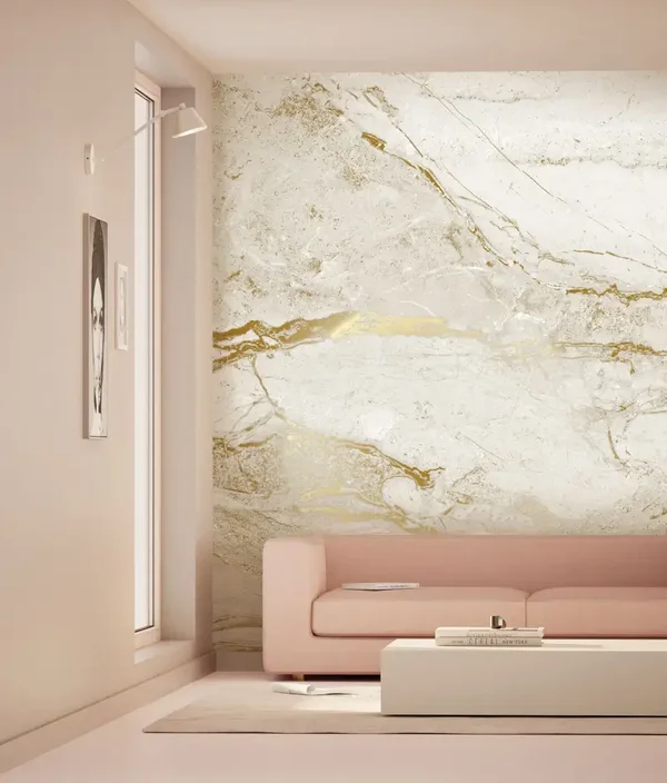 Marmer behang door Frans Uyterlinde | High Gloss Gold/Wit