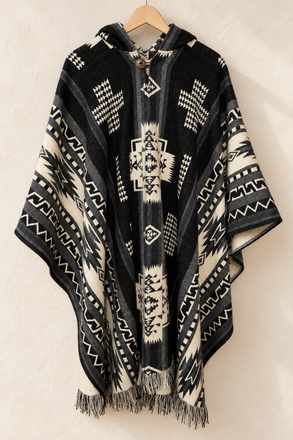 Alpaka Poncho mit Kapuze