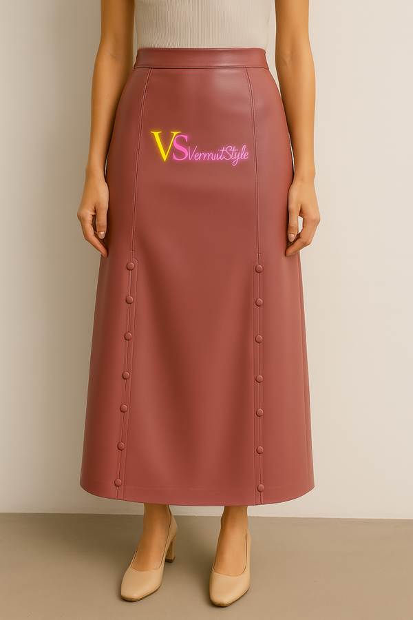 falda cuero larga rosa