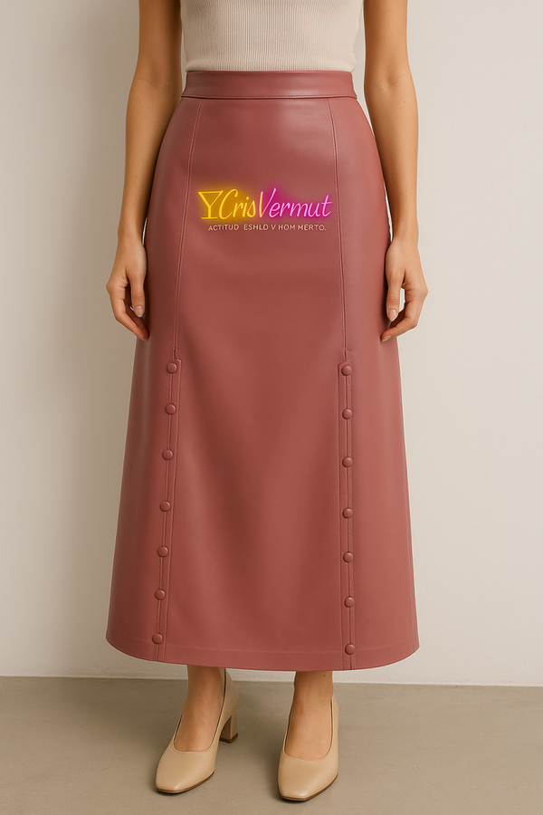 falda larga cuero rosa