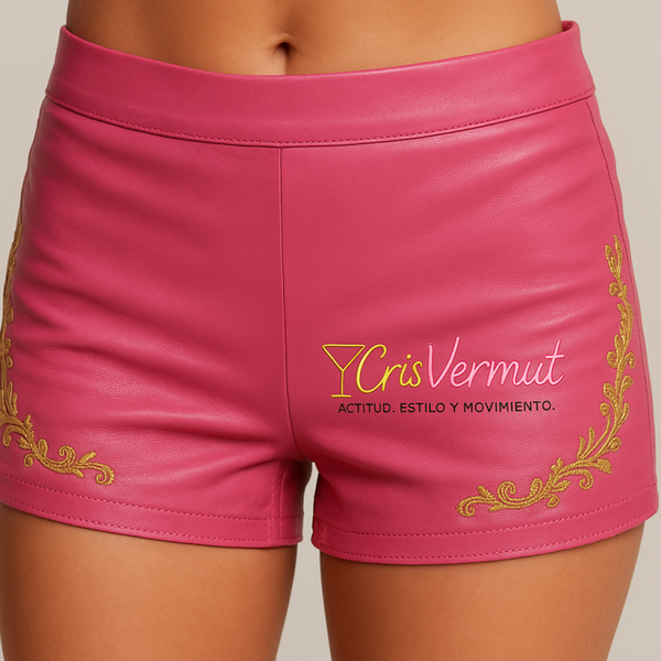 pantalón corto cuero rosa