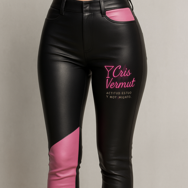 pantalón de cuero bicolor