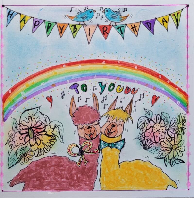 Geburtstagskarte, Alpakas