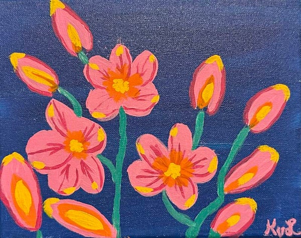 Pink flowers on blue