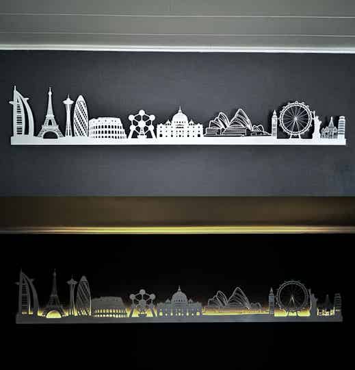 muur deco - Skyline WORLD (optie led)