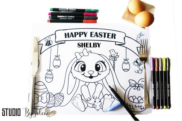 Placemat met naam pasen om in te kleuren