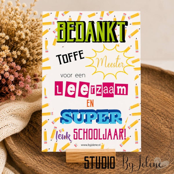 Kaart bedankt meester kleurrijk