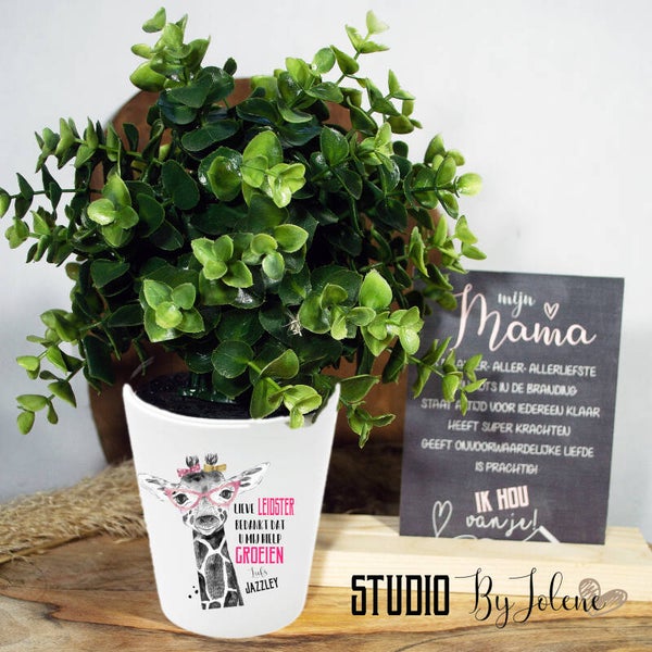 Bloempot giraf voor de leidster