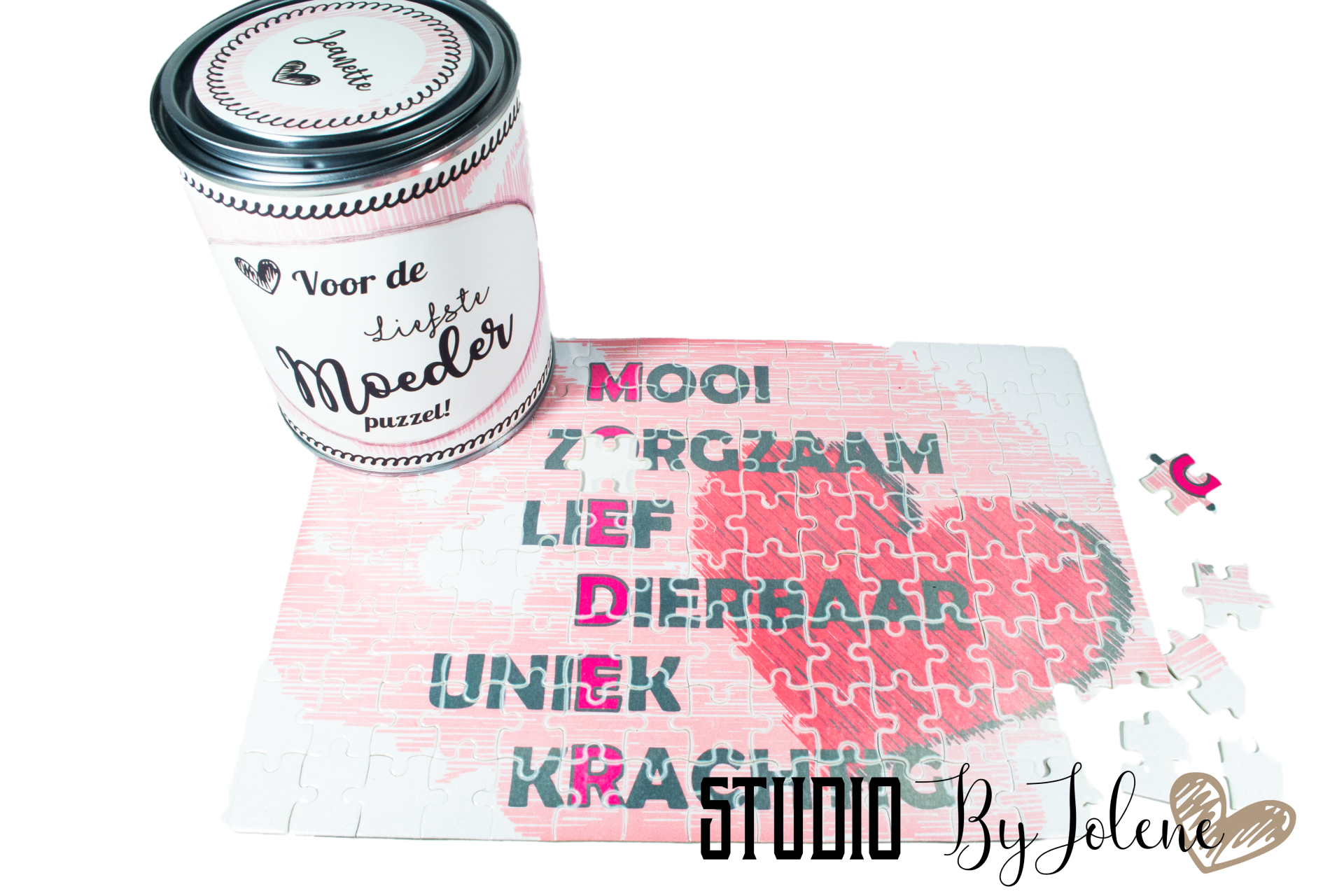 Lieve woordjes puzzel in blik