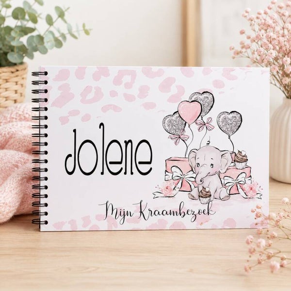 Mijn kraambezoekboek met naam || olifant roze