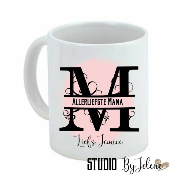 Mok met initialen (bonu) mama, oma