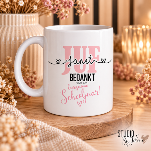 Juf bedankt mok – gepersonaliseerd met naam