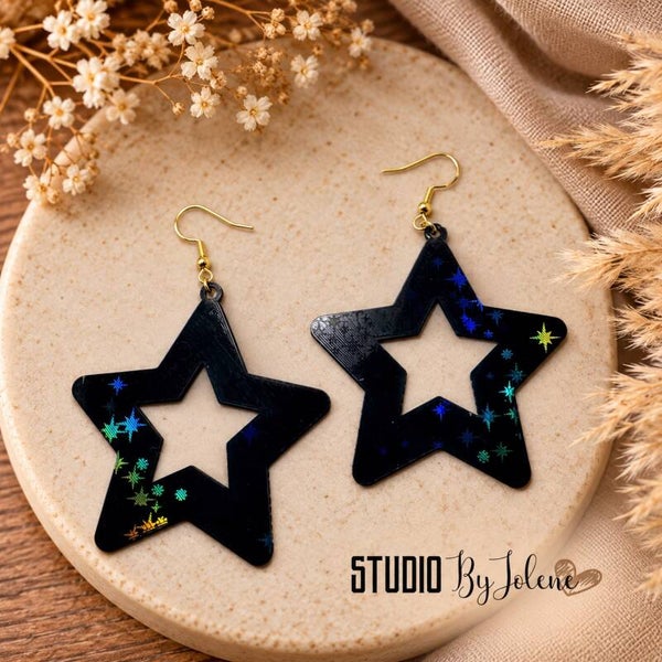 holografische Oorbellen Black Galaxy Star