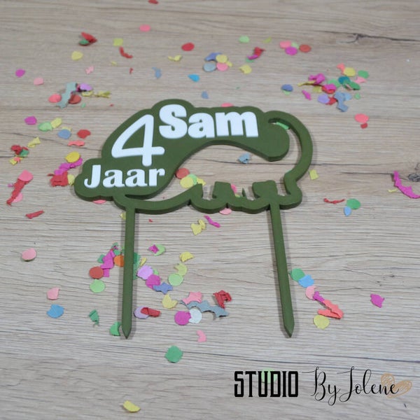 Taarttopper Dino met naam en leeftijd