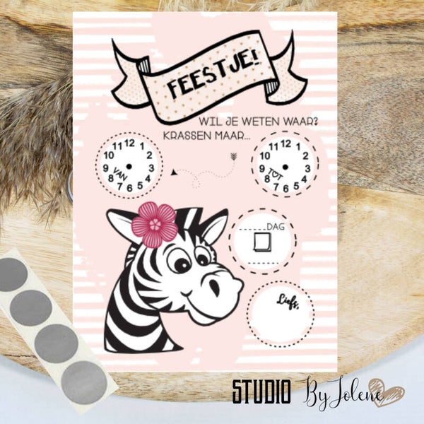 Uitnodiging Kraskaarten Zebra || Set van 30 stuks