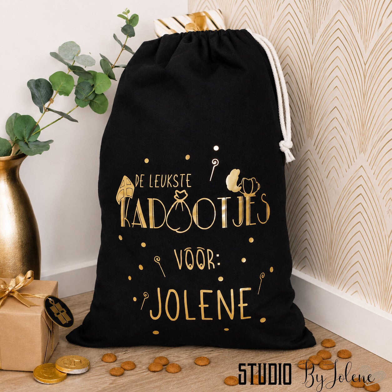 ZAK VAN SINTERKLAAS MET NAAM || ZWART GOUD
