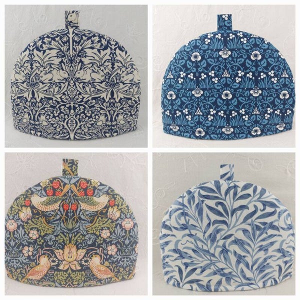 William Morris Blue Tea Cosies, Strawberry Thief, Willow Boughs, Brer Rabbit, Eyebright