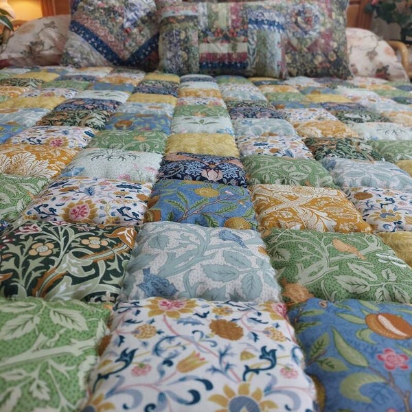 William Morris Patchwork Quilt, Traditional Handmade Cottage Style