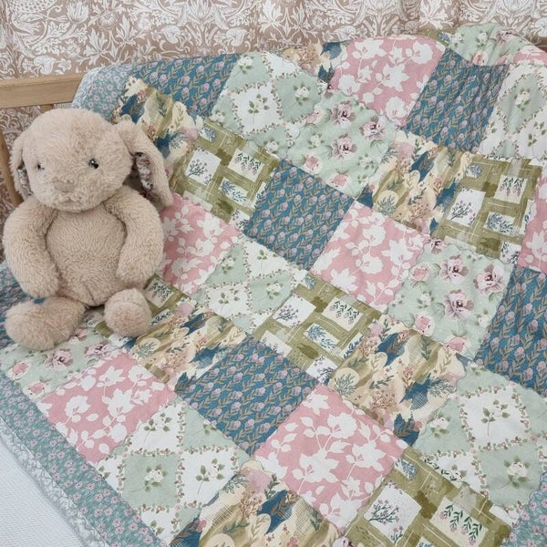 Baby Quilt, Traditional Patchwork, 100% Cotton. Handmade in England.