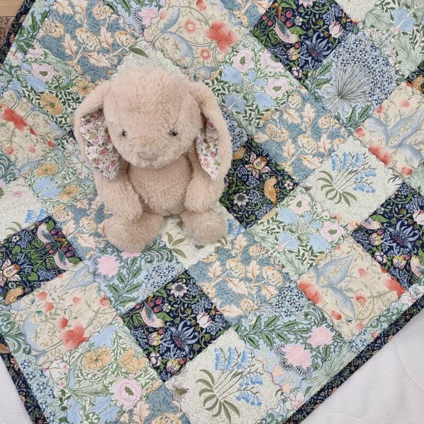 Patchwork Baby Quilt, Six William Morris Designs. Blues