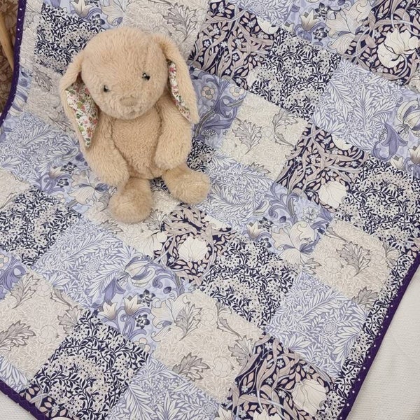 Patchwork Baby Quilt, Five William Morris Designs. Lavender & Purple.
