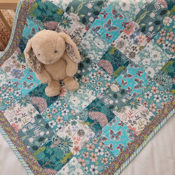 Baby Quilt, Traditional Patchwork, 100% Cotton. Handmade in England.