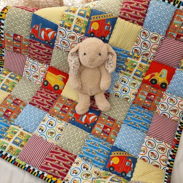 Baby Quilt, Traditional Patchwork, 100% Cotton. Handmade in England.