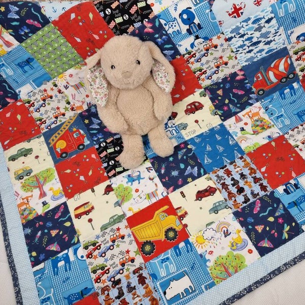 Baby Quilt, Traditional Patchwork, 100% Cotton. Handmade in England.