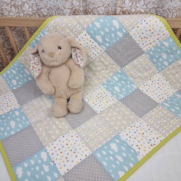 Baby Quilt, Traditional Patchwork, 100% Cotton. Handmade in England.
