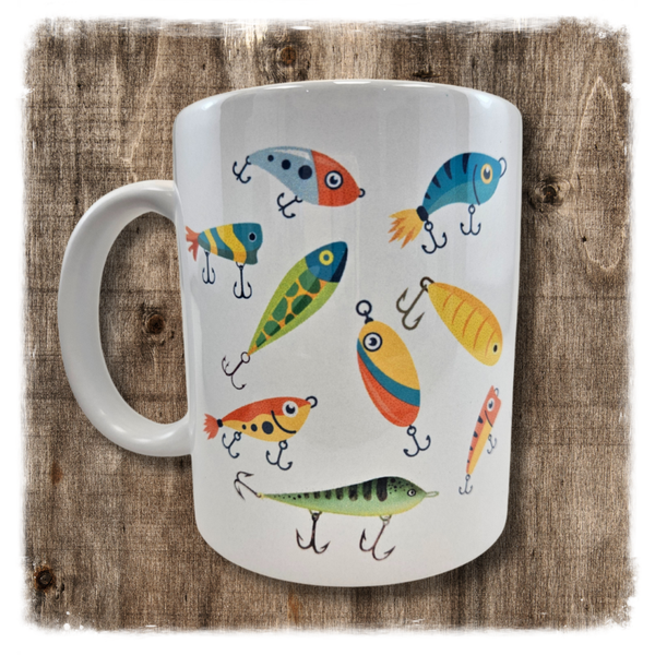 Tasse en céramique 'Leurres de pêche vintage'