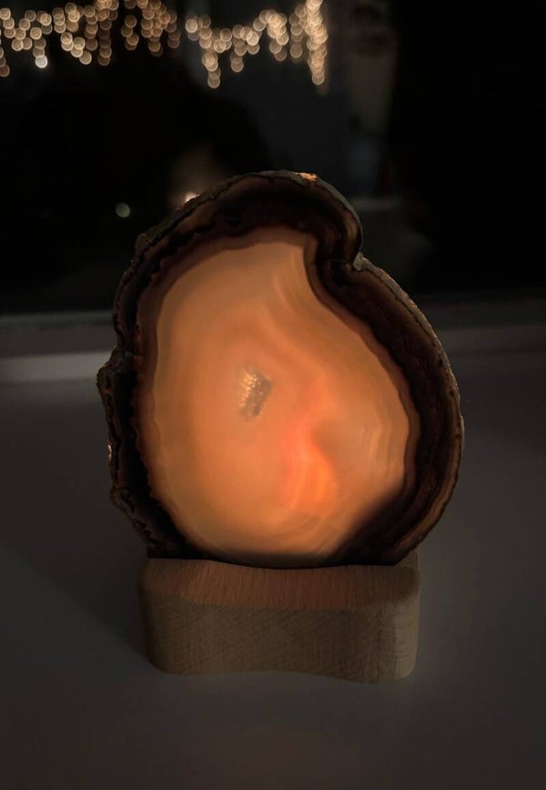 Waxinelichthouder met agaatschijf (hoogte 11cm)