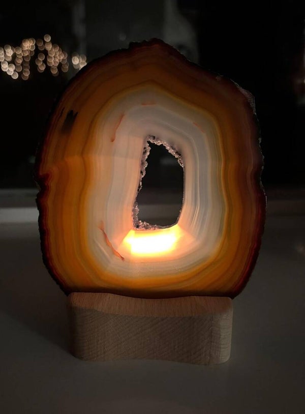 Waxinelichthouder met agaatschijf (hoogte 12cm)
