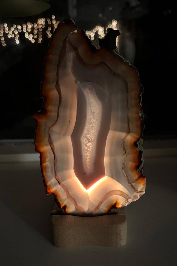 Waxinelichthouder met agaatschijf (hoogte 15cm)