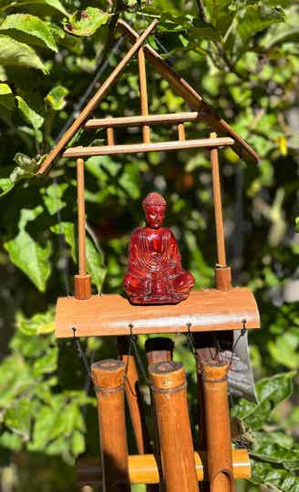 Bamboo Windgongen - Natuurlijke Afwerking - Bruine Boeddha 6 Buizen