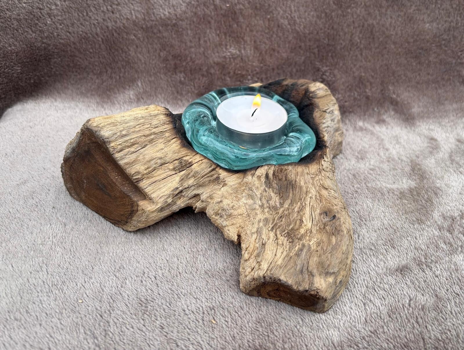 Enkele houder van Gesmolten Glas op Hout