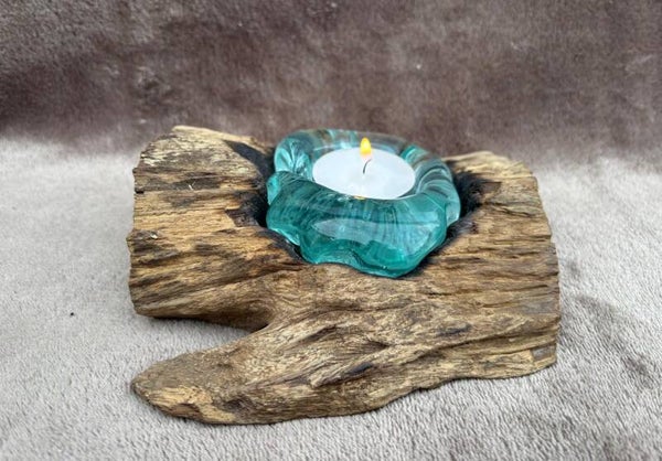 Enkele houder van Gesmolten Glas op Hout