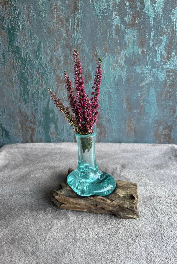 Gesmolten Glazen Kleine Bloemenvaas op Hout