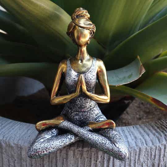 Yoga Beeldje - Vrouw - Brons & Zilver - 24cm