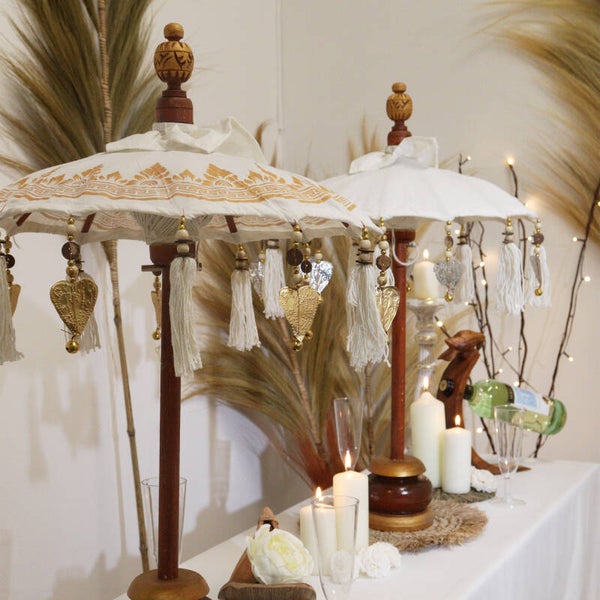 Bali Home Decor Parasol - Doek - Gouden Decor - 40 cm