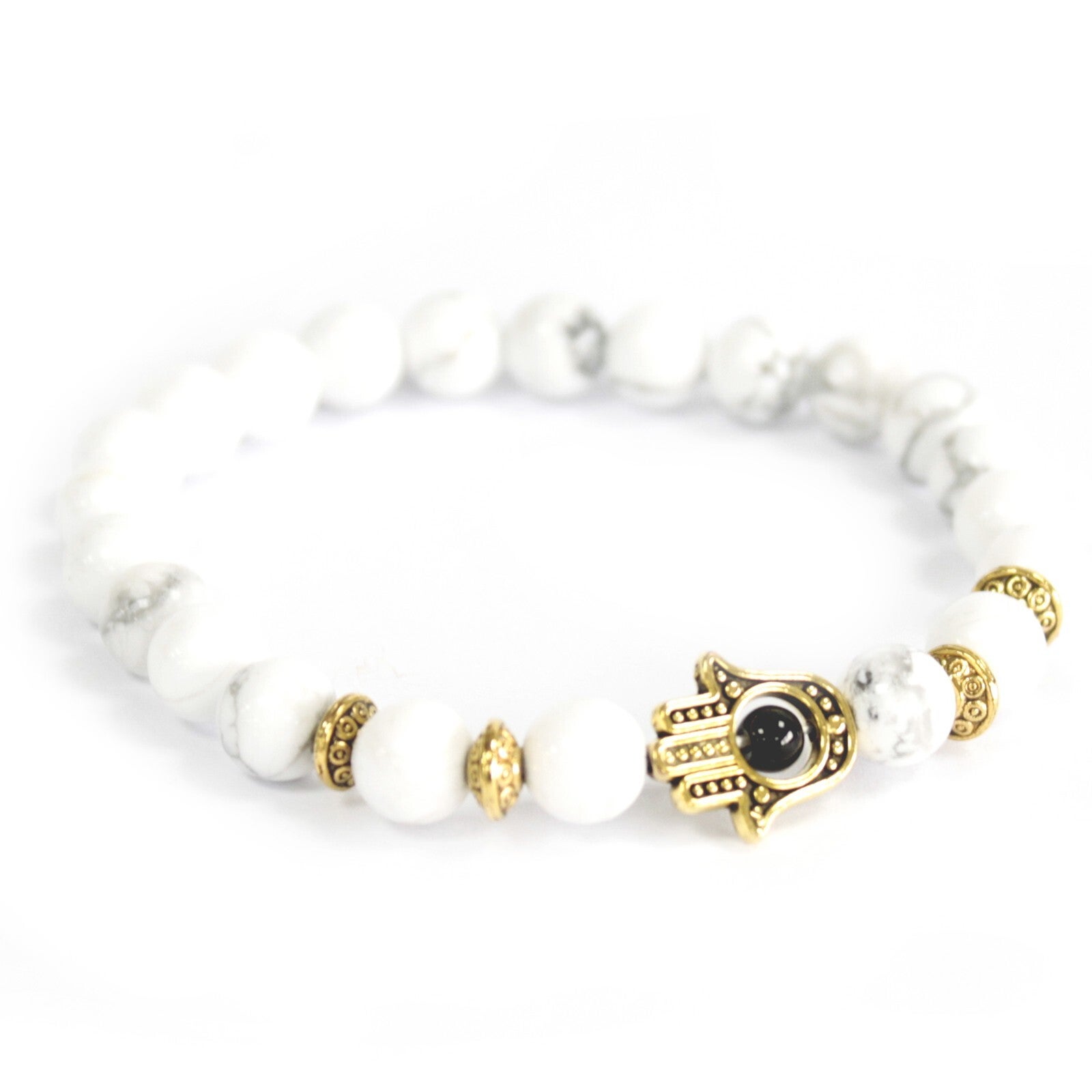 Edelsteen Armband - Goud Vergulde Hamsa - Witte Howliet