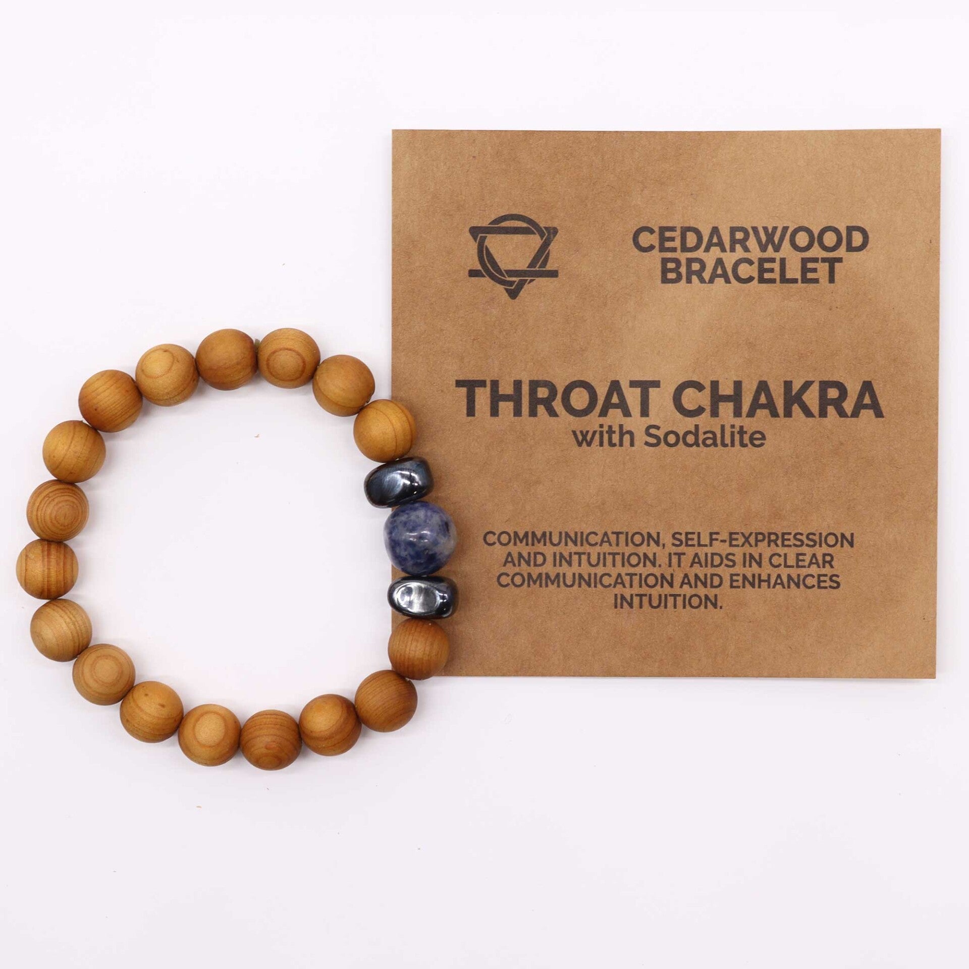 Cederhout Keelchakra Armband met Sodaliet