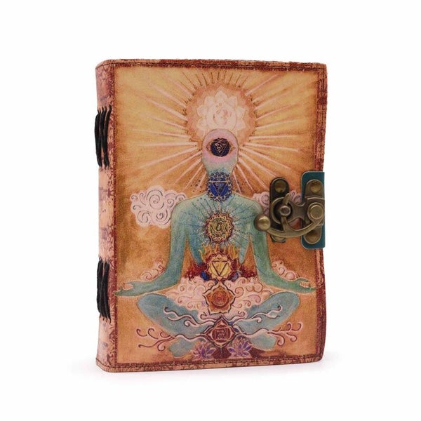Lederen "Boeddha Zeven Chakra" Notitieboek met Scheurrand (18x13 cm)