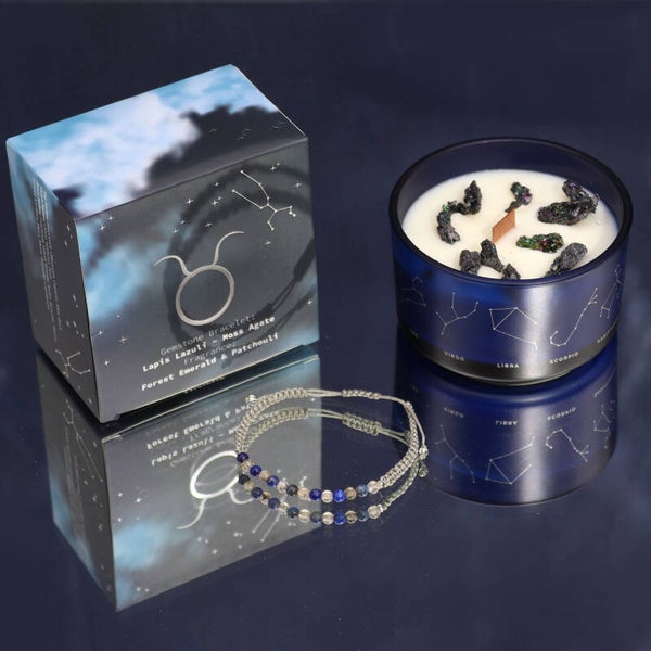 Zodiac Kristallen Kaars met Edelsteen Armband - Stier