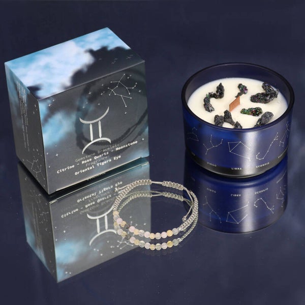 Zodiac Kristallen Kaars met Edelsteen Armband - Tweelingen