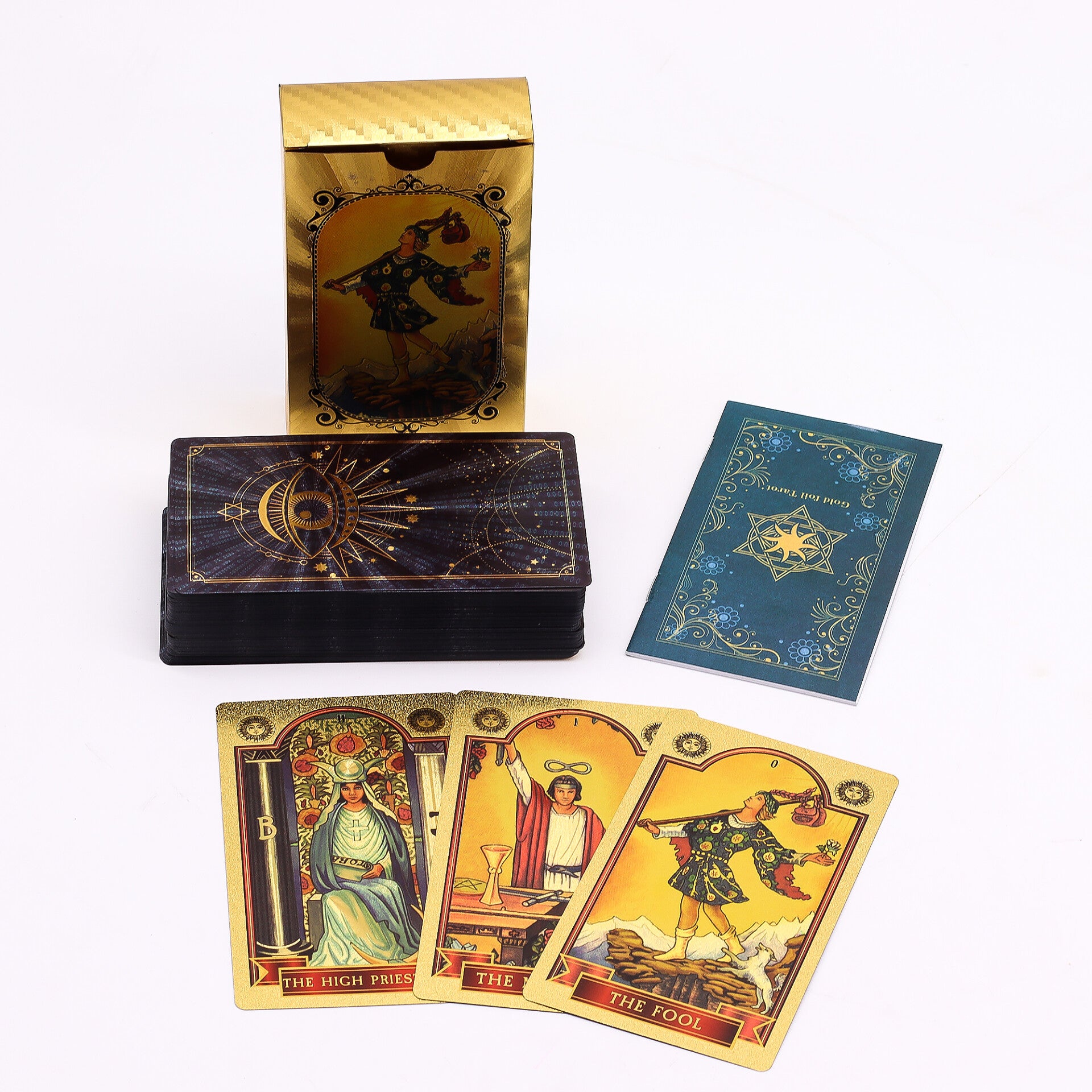 Blauw & Goud Folie Tarot Kaartenset – Alziend Oog – met boekje