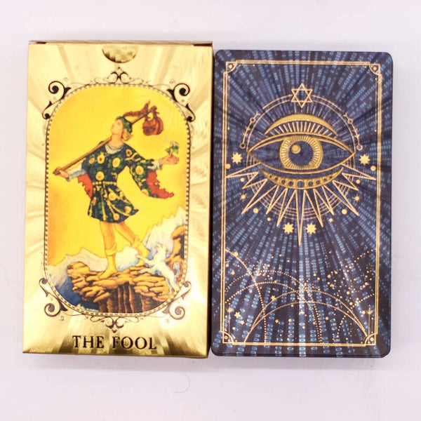 Blauw & Goud Folie Tarot Kaartenset – Alziend Oog – met boekje